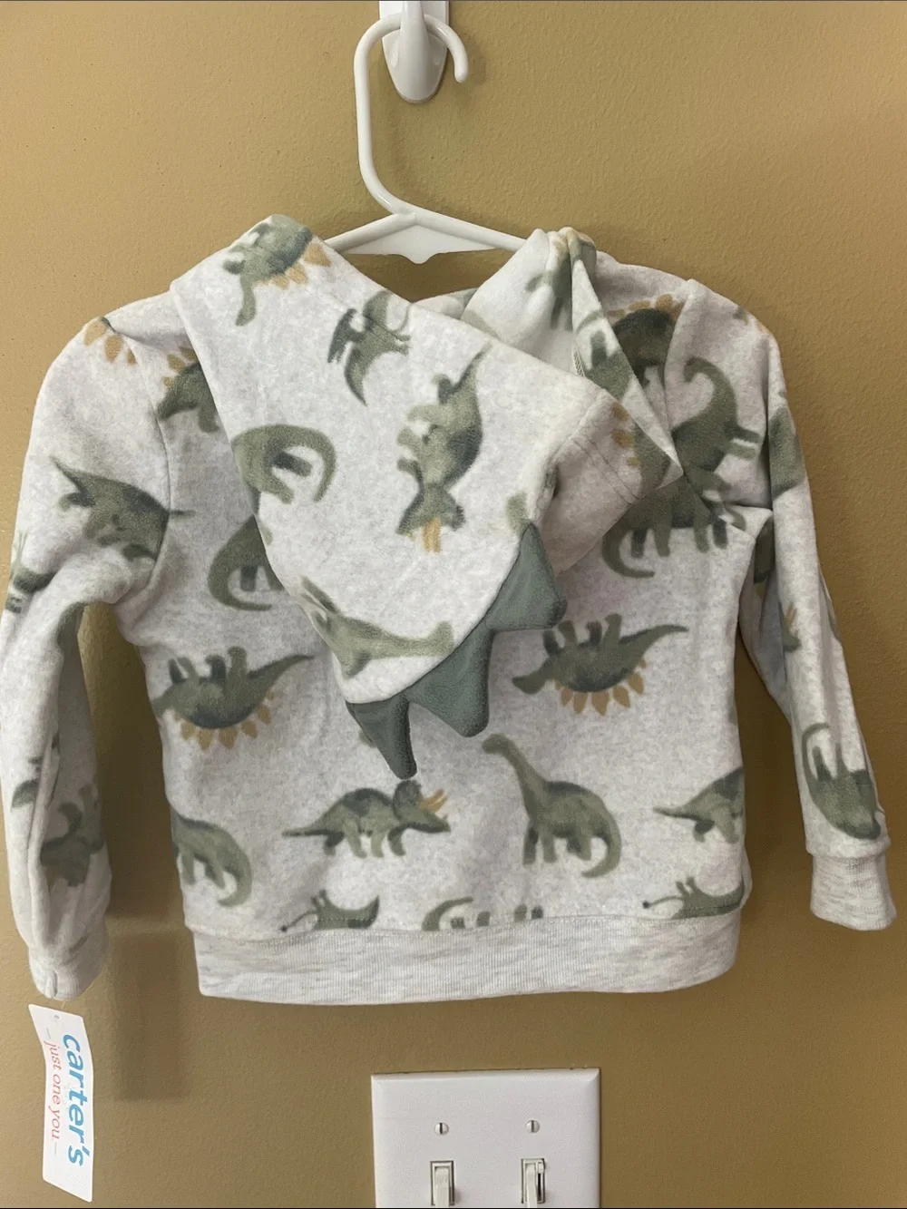 NWT 3-Piece Carter's Green Striped Bodysuit, Olive Pants & Dino Hooded Jacket